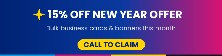New Year Offer: 15% off on bulk business card and banner orders this month. Call to claim.